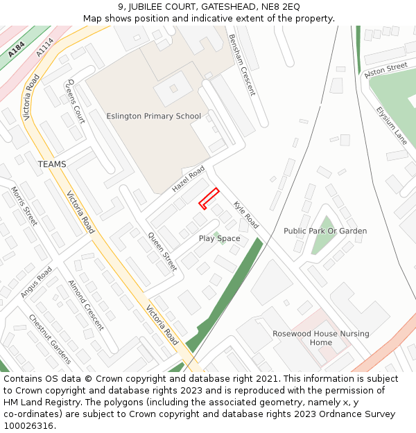 9, JUBILEE COURT, GATESHEAD, NE8 2EQ: Location map and indicative extent of plot