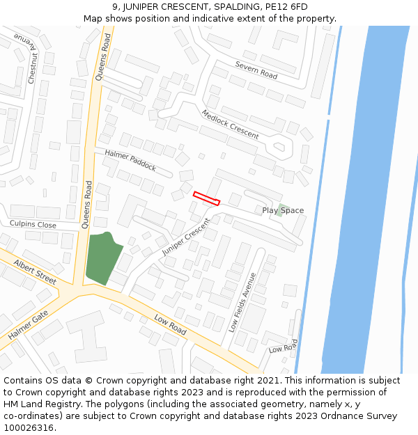 9, JUNIPER CRESCENT, SPALDING, PE12 6FD: Location map and indicative extent of plot