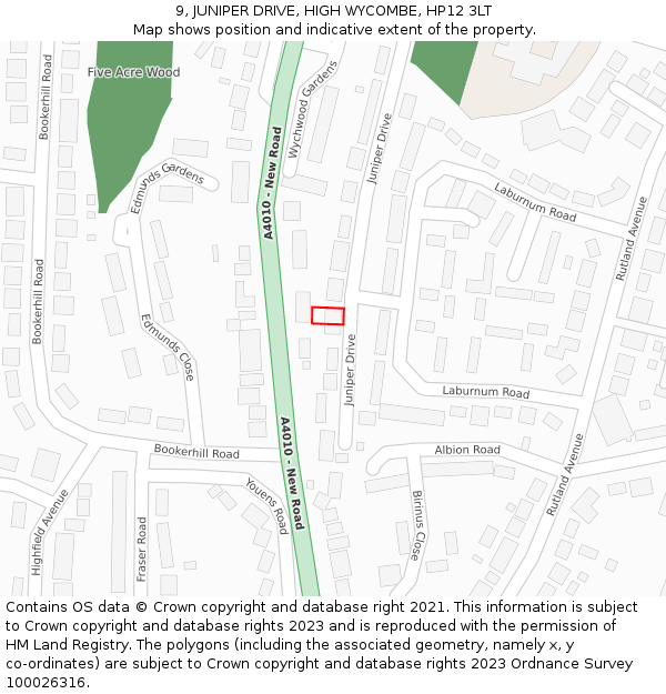 9, JUNIPER DRIVE, HIGH WYCOMBE, HP12 3LT: Location map and indicative extent of plot