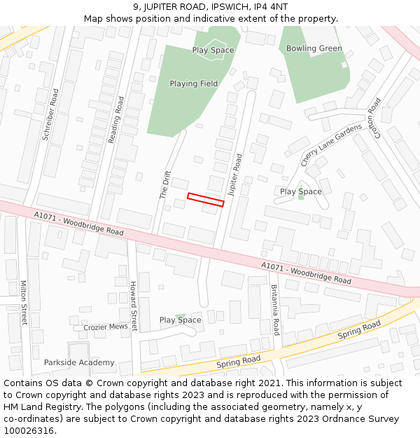 9, JUPITER ROAD, IPSWICH, IP4 4NT: Location map and indicative extent of plot