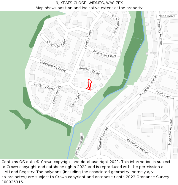 9, KEATS CLOSE, WIDNES, WA8 7EX: Location map and indicative extent of plot