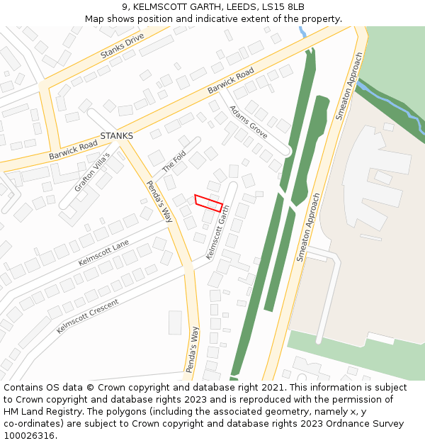 9, KELMSCOTT GARTH, LEEDS, LS15 8LB: Location map and indicative extent of plot