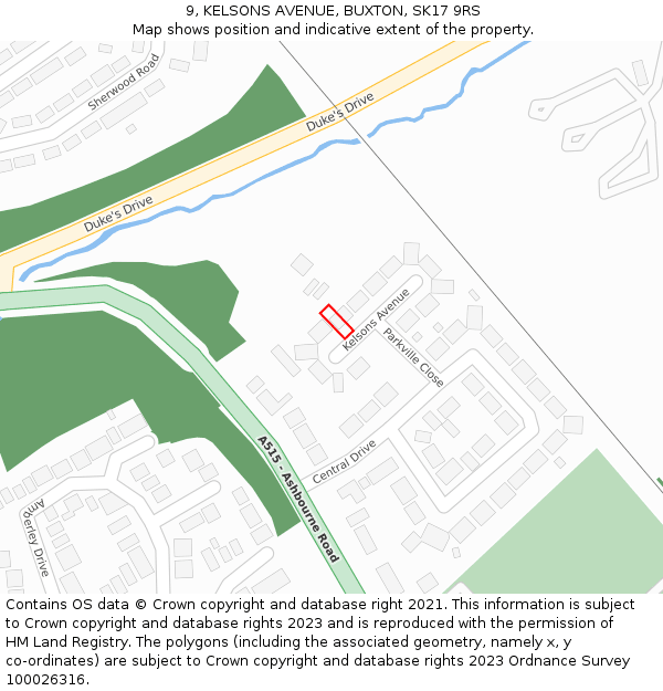 9, KELSONS AVENUE, BUXTON, SK17 9RS: Location map and indicative extent of plot