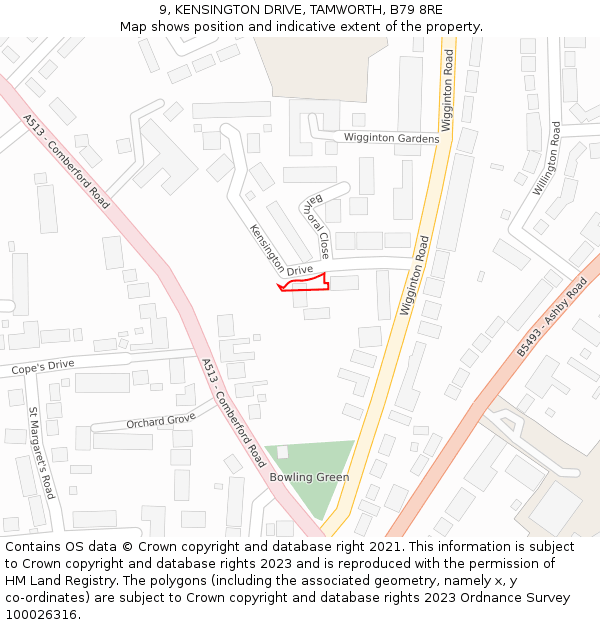 9, KENSINGTON DRIVE, TAMWORTH, B79 8RE: Location map and indicative extent of plot