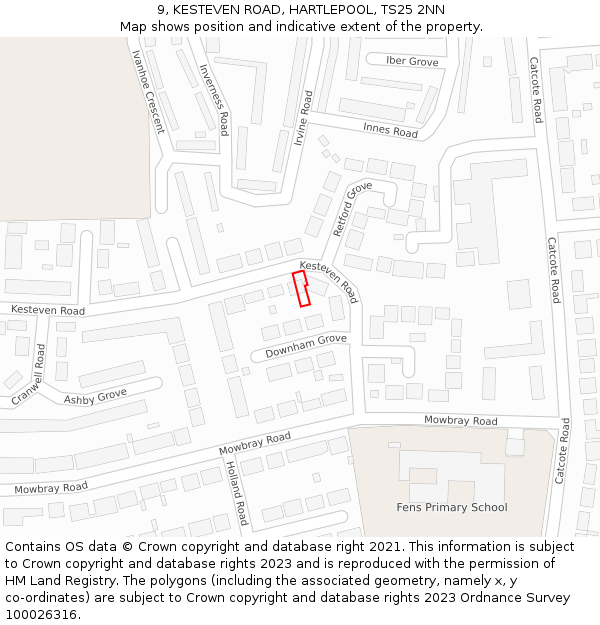 9, KESTEVEN ROAD, HARTLEPOOL, TS25 2NN: Location map and indicative extent of plot