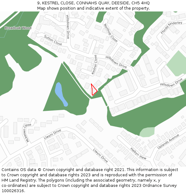 9, KESTREL CLOSE, CONNAHS QUAY, DEESIDE, CH5 4HQ: Location map and indicative extent of plot