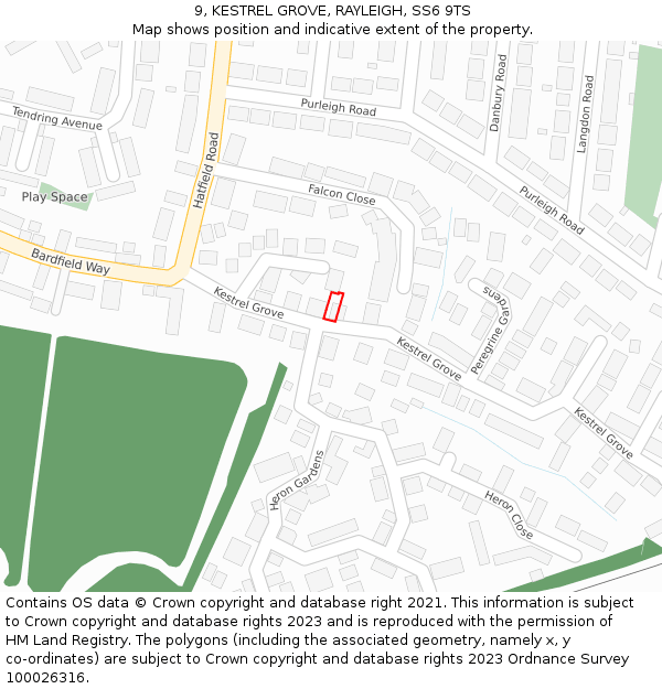 9, KESTREL GROVE, RAYLEIGH, SS6 9TS: Location map and indicative extent of plot