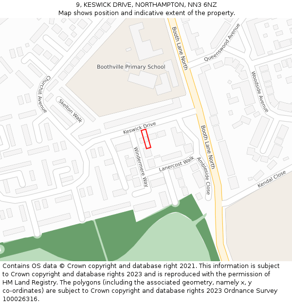 9, KESWICK DRIVE, NORTHAMPTON, NN3 6NZ: Location map and indicative extent of plot