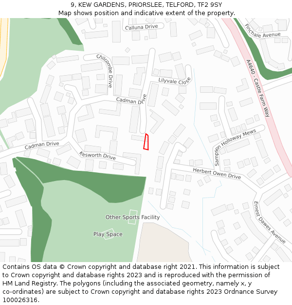 9, KEW GARDENS, PRIORSLEE, TELFORD, TF2 9SY: Location map and indicative extent of plot