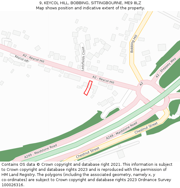 9, KEYCOL HILL, BOBBING, SITTINGBOURNE, ME9 8LZ: Location map and indicative extent of plot