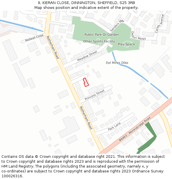 9, KIERAN CLOSE, DINNINGTON, SHEFFIELD, S25 3RB: Location map and indicative extent of plot