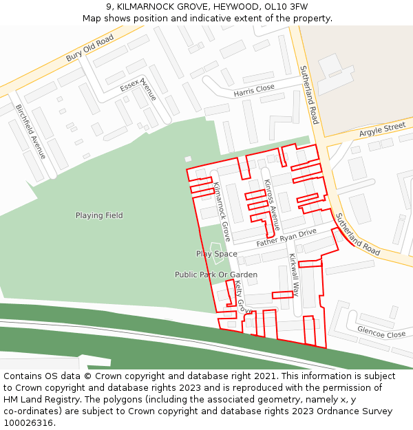 9, KILMARNOCK GROVE, HEYWOOD, OL10 3FW: Location map and indicative extent of plot