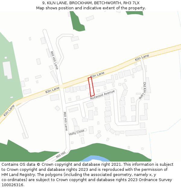 9, KILN LANE, BROCKHAM, BETCHWORTH, RH3 7LX: Location map and indicative extent of plot