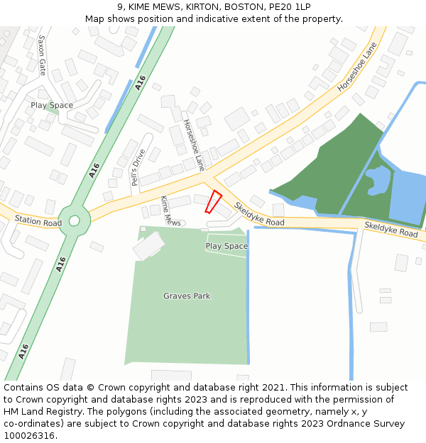 9, KIME MEWS, KIRTON, BOSTON, PE20 1LP: Location map and indicative extent of plot