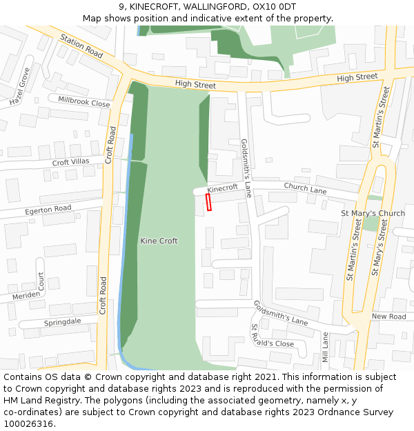 9, KINECROFT, WALLINGFORD, OX10 0DT: Location map and indicative extent of plot