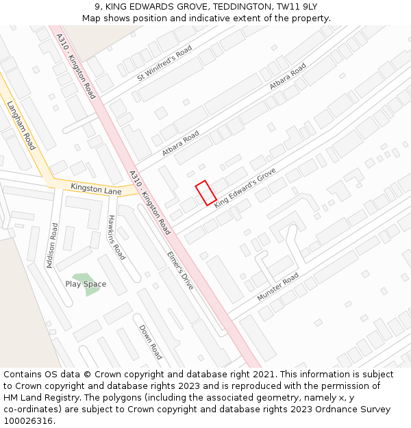 9, KING EDWARDS GROVE, TEDDINGTON, TW11 9LY: Location map and indicative extent of plot