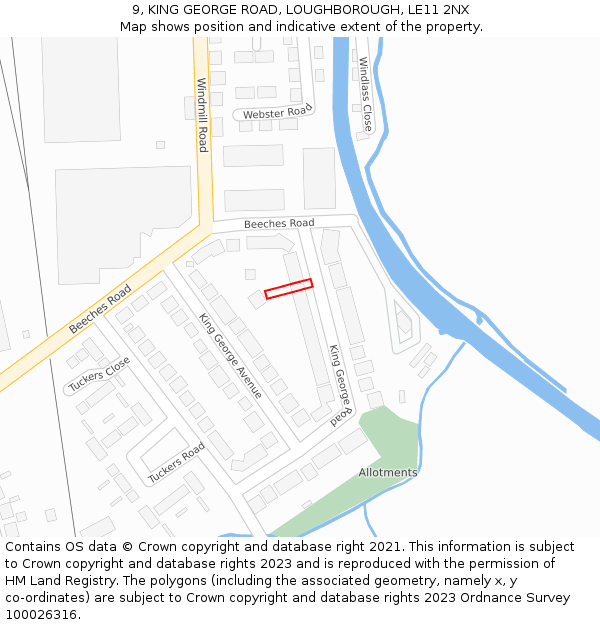 9, KING GEORGE ROAD, LOUGHBOROUGH, LE11 2NX: Location map and indicative extent of plot