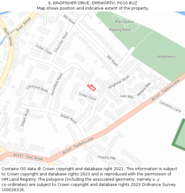 9, KINGFISHER DRIVE, EMSWORTH, PO10 8UZ: Location map and indicative extent of plot