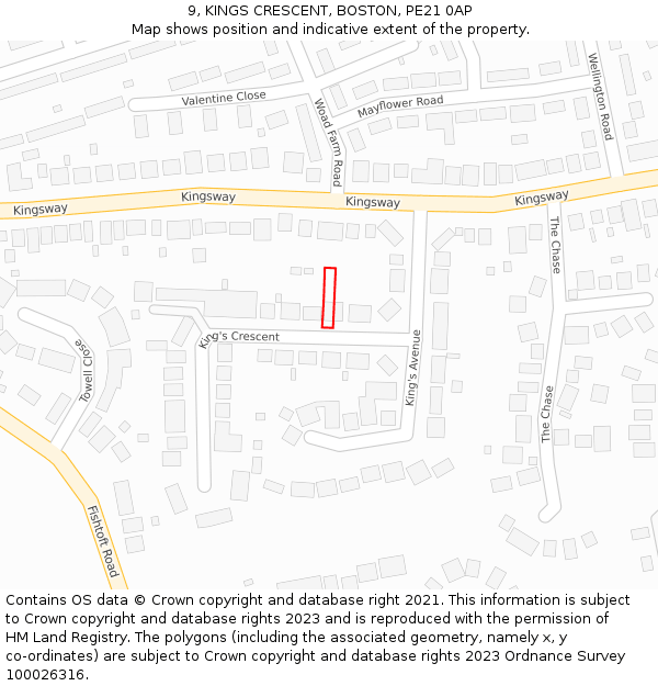 9, KINGS CRESCENT, BOSTON, PE21 0AP: Location map and indicative extent of plot