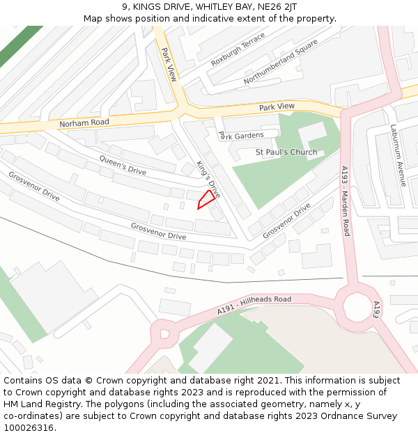 9, KINGS DRIVE, WHITLEY BAY, NE26 2JT: Location map and indicative extent of plot