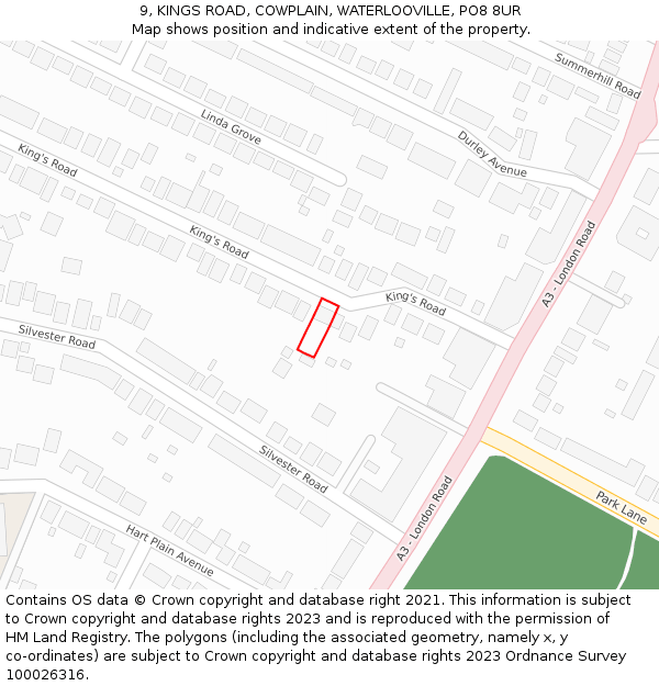 9, KINGS ROAD, COWPLAIN, WATERLOOVILLE, PO8 8UR: Location map and indicative extent of plot