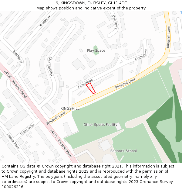 9, KINGSDOWN, DURSLEY, GL11 4DE: Location map and indicative extent of plot