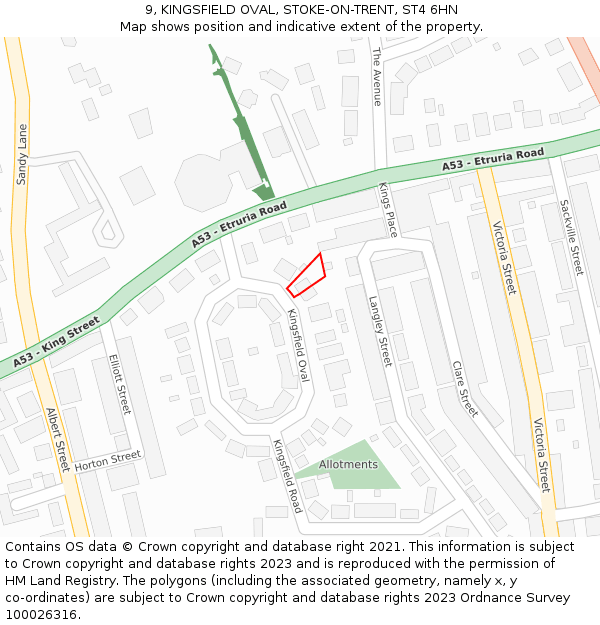 9, KINGSFIELD OVAL, STOKE-ON-TRENT, ST4 6HN: Location map and indicative extent of plot