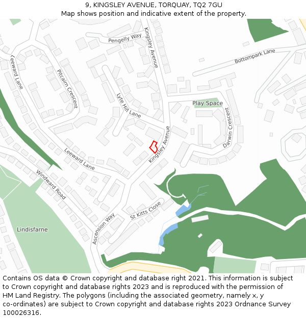 9, KINGSLEY AVENUE, TORQUAY, TQ2 7GU: Location map and indicative extent of plot