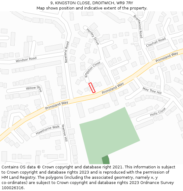 9, KINGSTON CLOSE, DROITWICH, WR9 7RY: Location map and indicative extent of plot