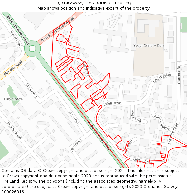 9, KINGSWAY, LLANDUDNO, LL30 1YQ: Location map and indicative extent of plot