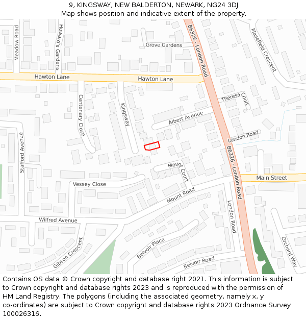 9, KINGSWAY, NEW BALDERTON, NEWARK, NG24 3DJ: Location map and indicative extent of plot