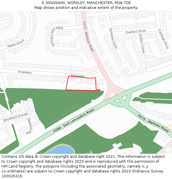 9, KINGSWAY, WORSLEY, MANCHESTER, M28 7DE: Location map and indicative extent of plot