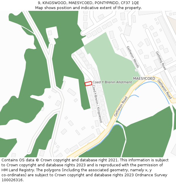 9, KINGSWOOD, MAESYCOED, PONTYPRIDD, CF37 1QE: Location map and indicative extent of plot