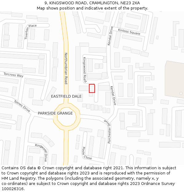 9, KINGSWOOD ROAD, CRAMLINGTON, NE23 2XA: Location map and indicative extent of plot