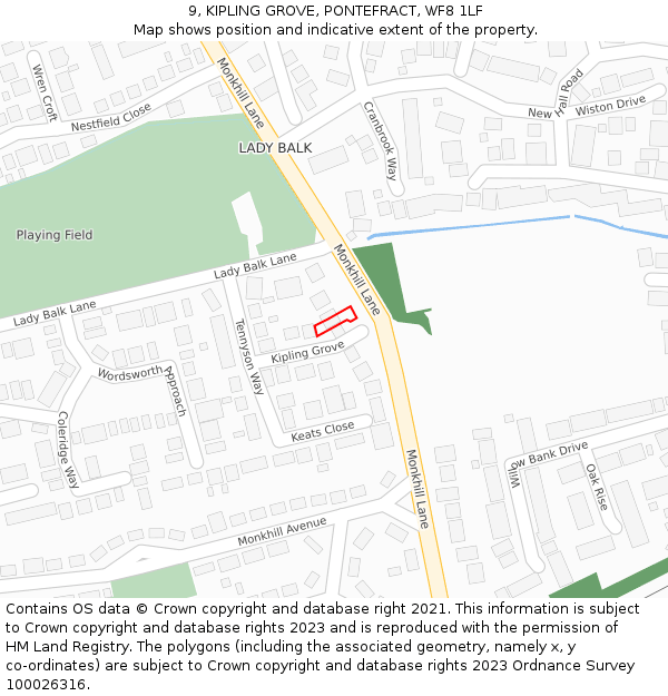 9, KIPLING GROVE, PONTEFRACT, WF8 1LF: Location map and indicative extent of plot