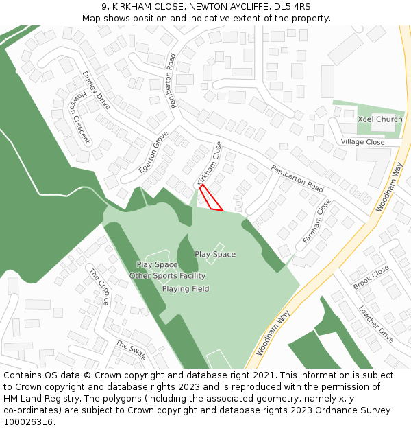 9, KIRKHAM CLOSE, NEWTON AYCLIFFE, DL5 4RS: Location map and indicative extent of plot