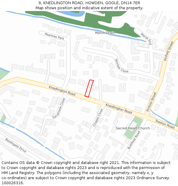 9, KNEDLINGTON ROAD, HOWDEN, GOOLE, DN14 7ER: Location map and indicative extent of plot