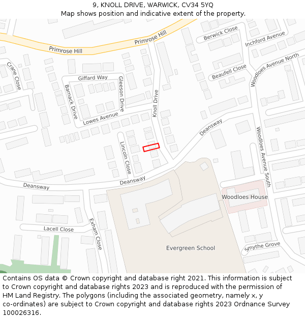 9, KNOLL DRIVE, WARWICK, CV34 5YQ: Location map and indicative extent of plot