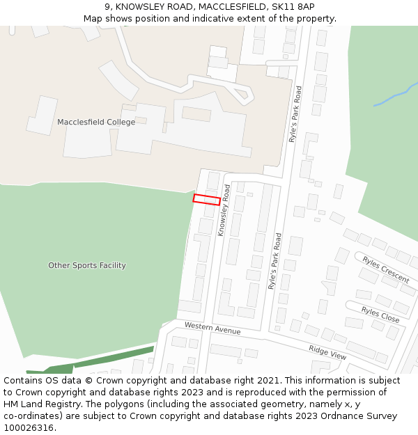 9, KNOWSLEY ROAD, MACCLESFIELD, SK11 8AP: Location map and indicative extent of plot