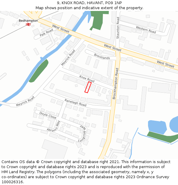 9, KNOX ROAD, HAVANT, PO9 1NP: Location map and indicative extent of plot