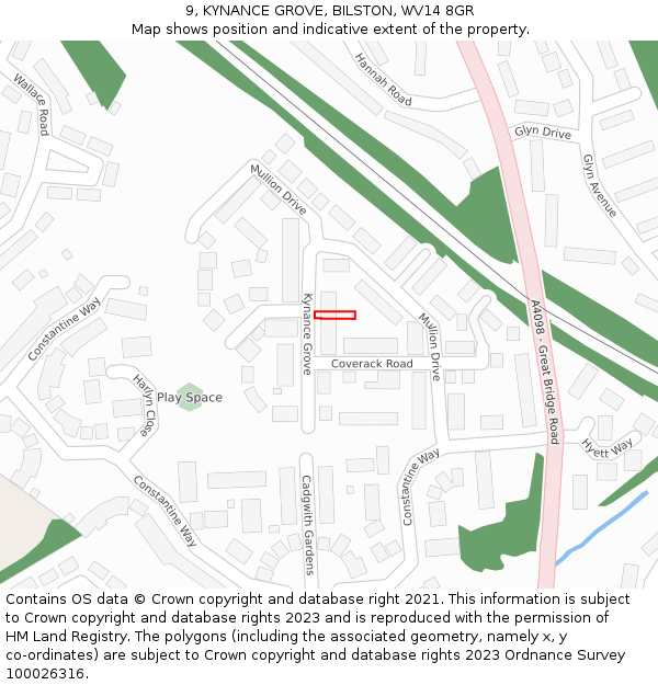 9, KYNANCE GROVE, BILSTON, WV14 8GR: Location map and indicative extent of plot