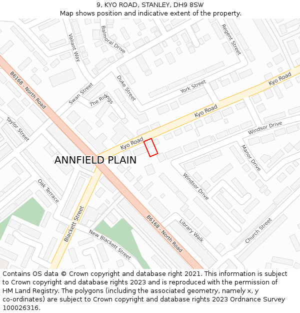 9, KYO ROAD, STANLEY, DH9 8SW: Location map and indicative extent of plot