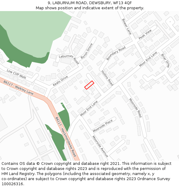 9, LABURNUM ROAD, DEWSBURY, WF13 4QF: Location map and indicative extent of plot