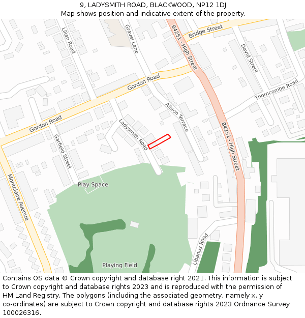 9, LADYSMITH ROAD, BLACKWOOD, NP12 1DJ: Location map and indicative extent of plot