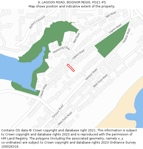 9, LAGOON ROAD, BOGNOR REGIS, PO21 4TJ: Location map and indicative extent of plot