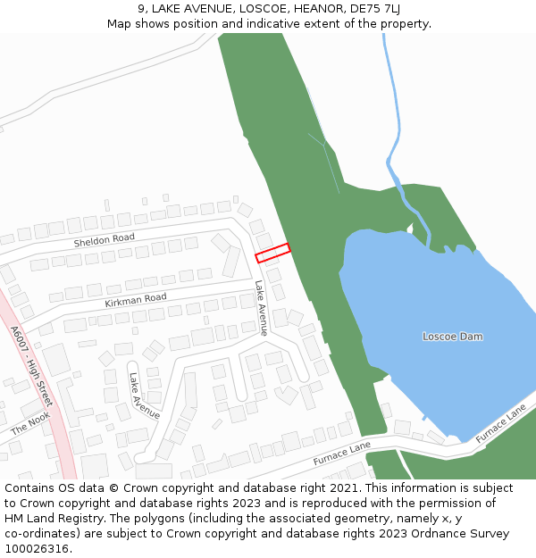 9, LAKE AVENUE, LOSCOE, HEANOR, DE75 7LJ: Location map and indicative extent of plot