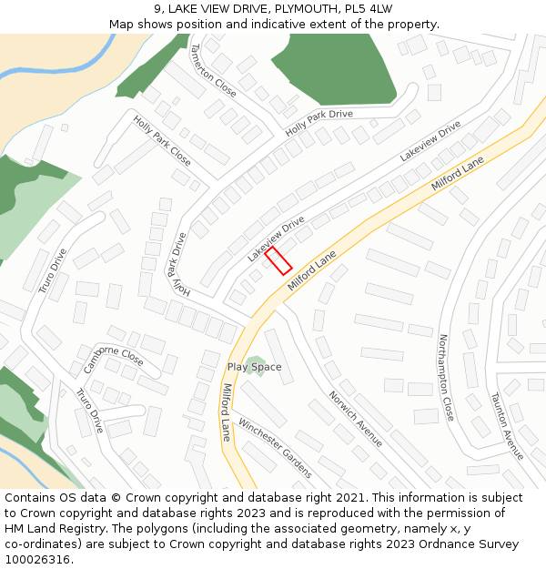 9, LAKE VIEW DRIVE, PLYMOUTH, PL5 4LW: Location map and indicative extent of plot