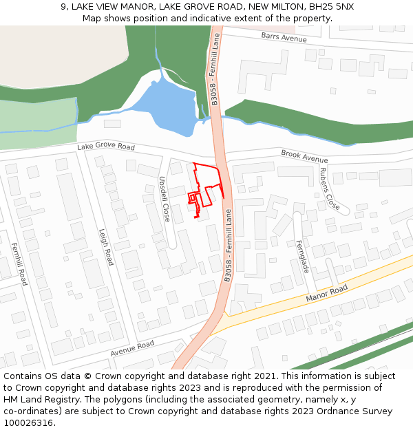 9, LAKE VIEW MANOR, LAKE GROVE ROAD, NEW MILTON, BH25 5NX: Location map and indicative extent of plot