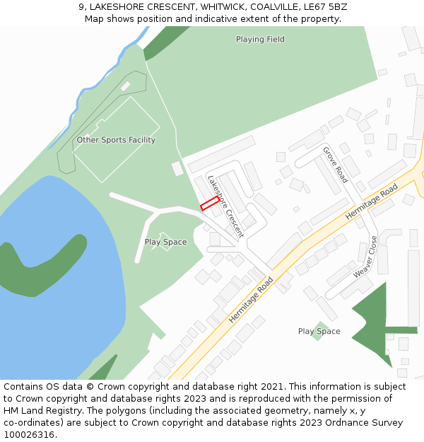 9, LAKESHORE CRESCENT, WHITWICK, COALVILLE, LE67 5BZ: Location map and indicative extent of plot