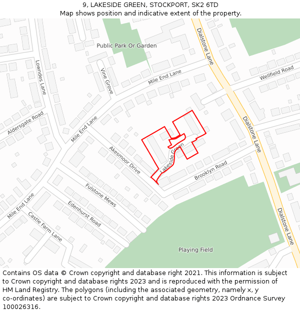 9, LAKESIDE GREEN, STOCKPORT, SK2 6TD: Location map and indicative extent of plot